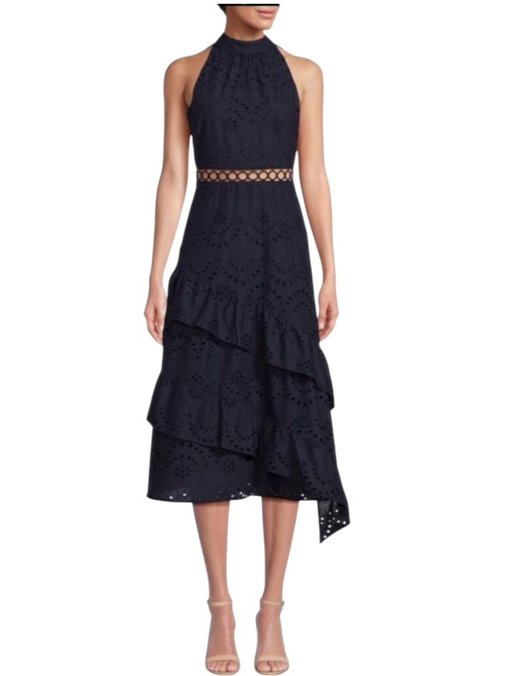 Sam Edelman Navy Cotton Eyelet High-Neck
Sleeveless Tiered Midi Dress Size 10